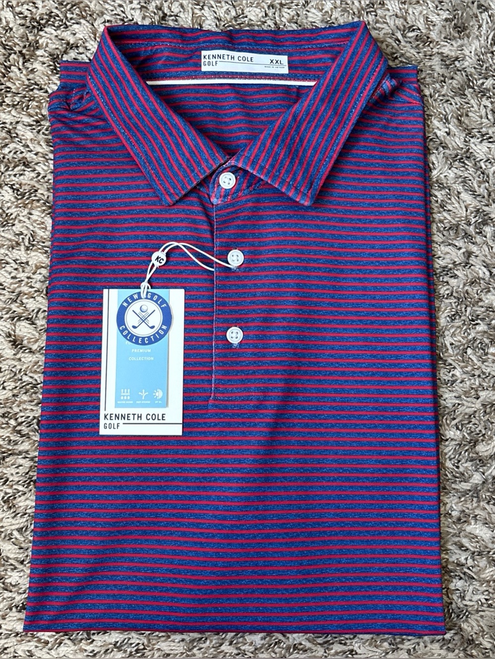 Kenneth Cole Men's Red & Blue Striped Polo